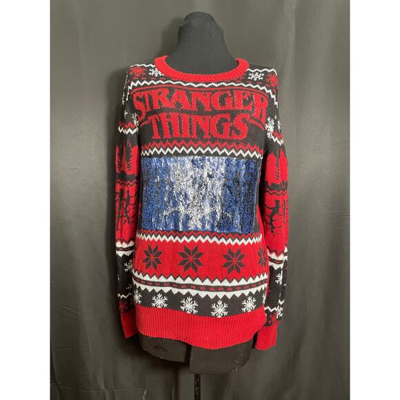 Stranger Things, Ugly Christmas Sweater, Reversable Sequence Image, Adult Small - Picture 1 of 8
